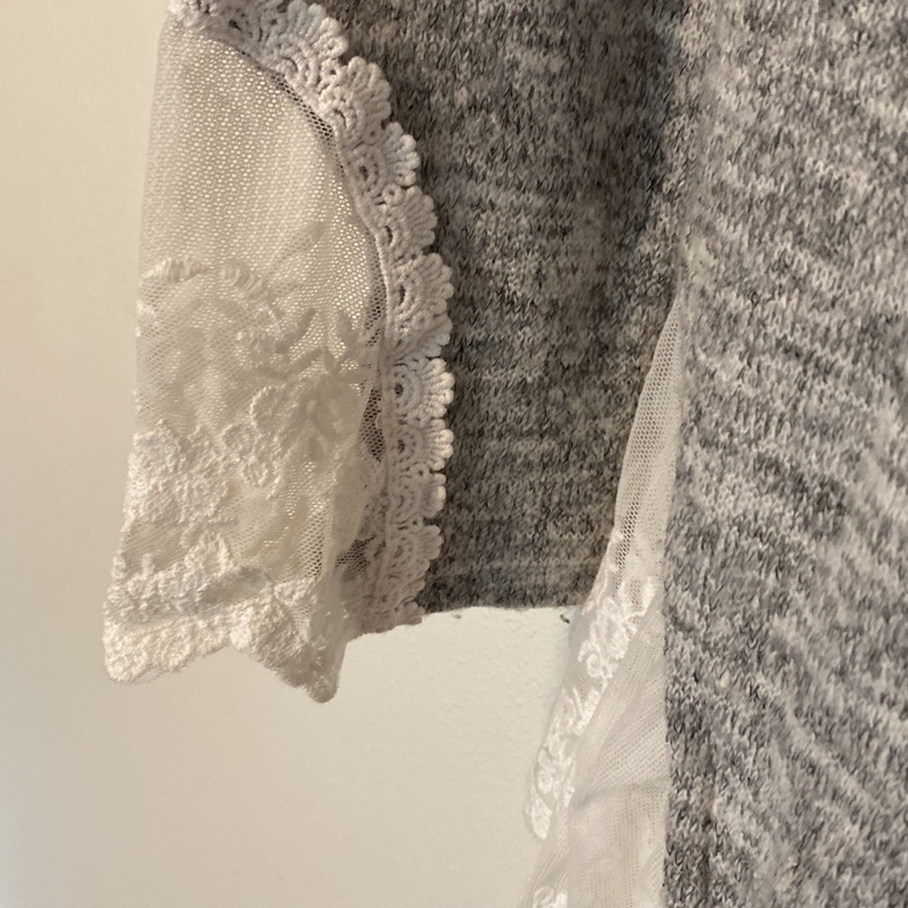 J.M & D.Z layered lace Heather grey long sleeve sweater tunic med - Picture 4 of 9